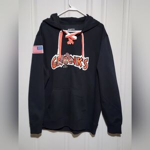 Gronk's Bar Superior, Wisconsin Hooded Sweatshirt with Hockey Tie's Black
